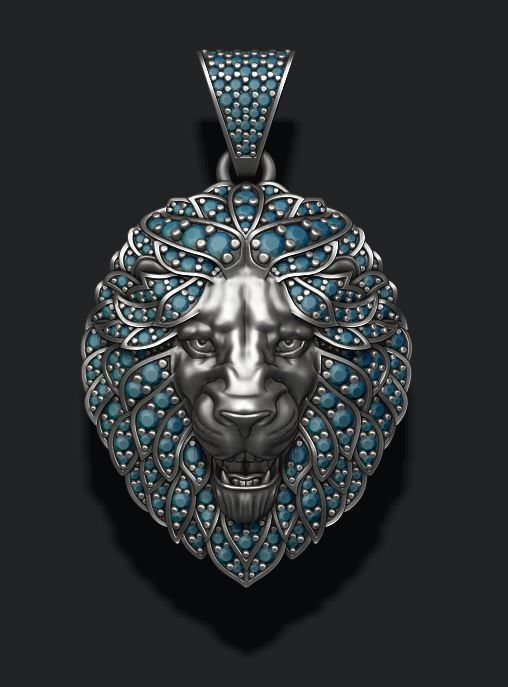 Leon pendant with diamonds and opened mouth 019 3D print model_4