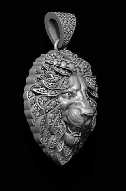 Leon pendant with diamonds and opened mouth 019 3D print model_1