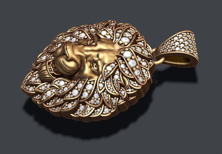 Leon pendant with diamonds and opened mouth 019 3D print model_2