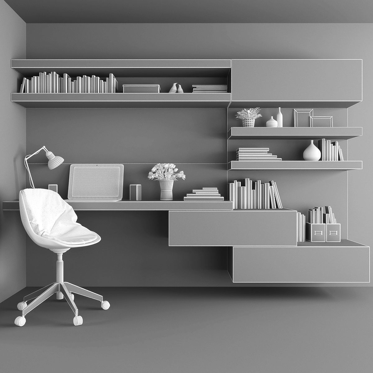 Workplace modern home office design Low-poly 3D model_2