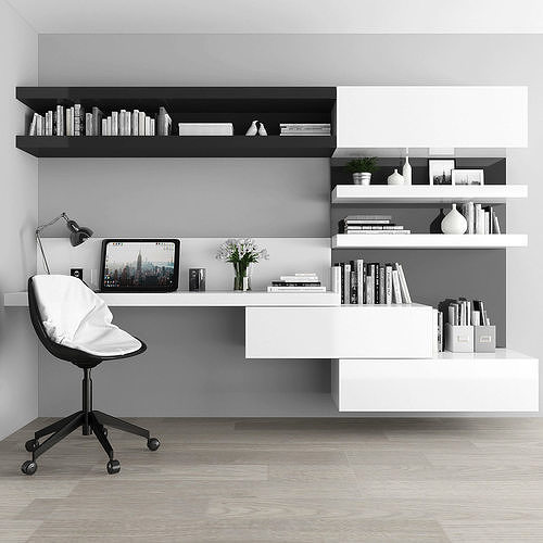 Workplace modern home office design Low-poly 3D model