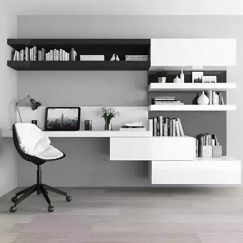 Workplace modern home office design Low-poly 3D model