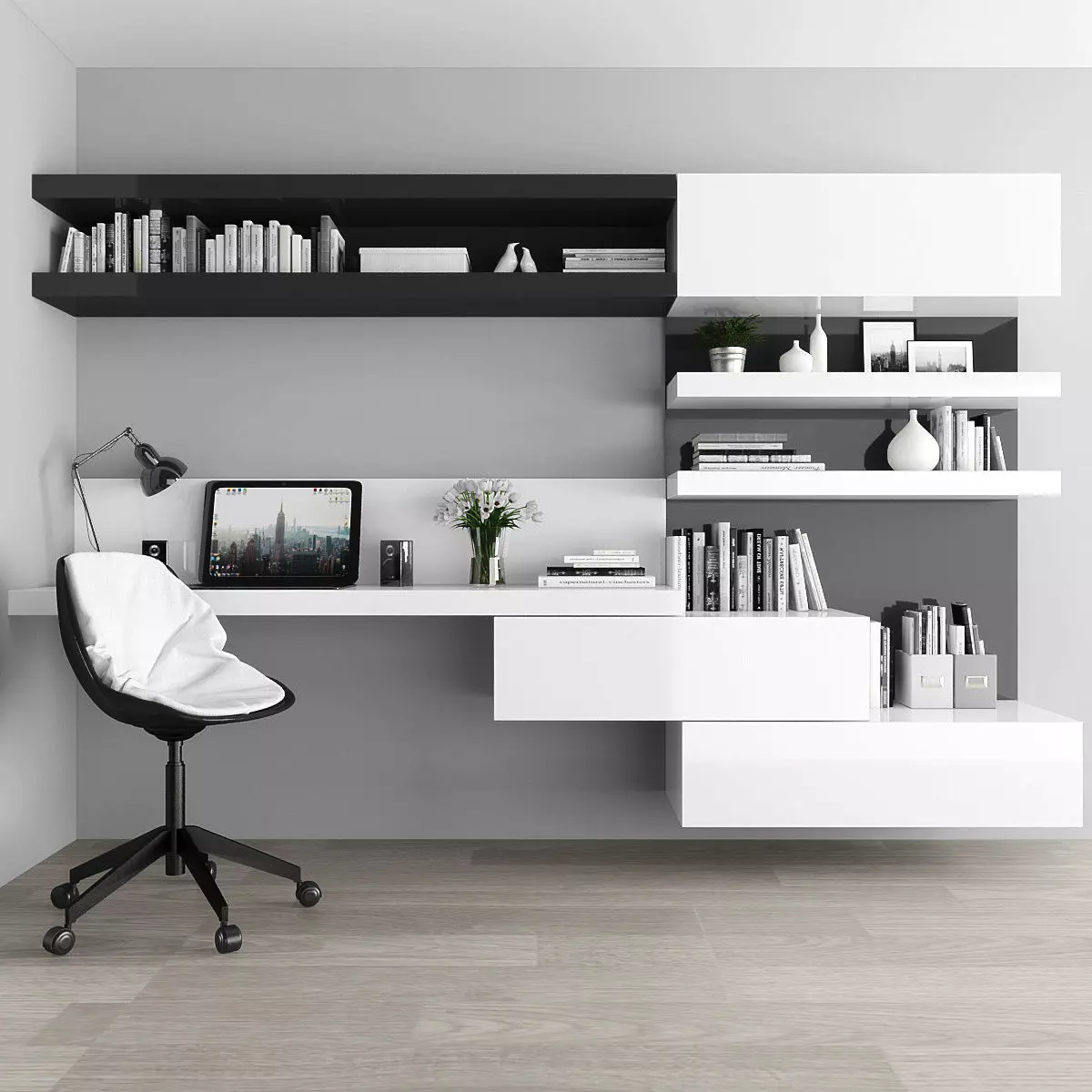 Workplace modern home office design Low-poly 3D model_0
