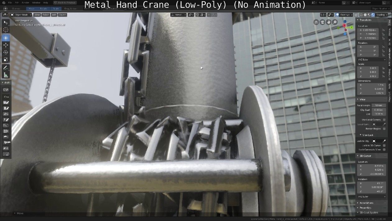 Metal Hand Crane Low-poly 3D model_7