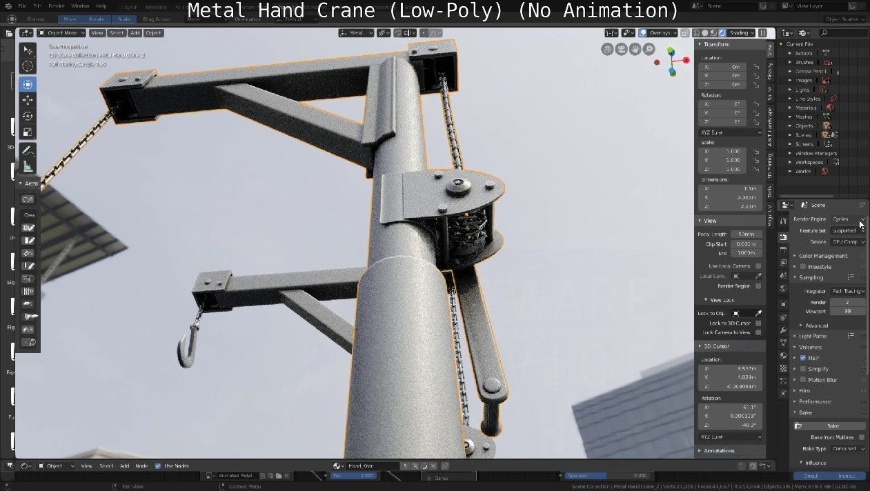 Metal Hand Crane Low-poly 3D model_91