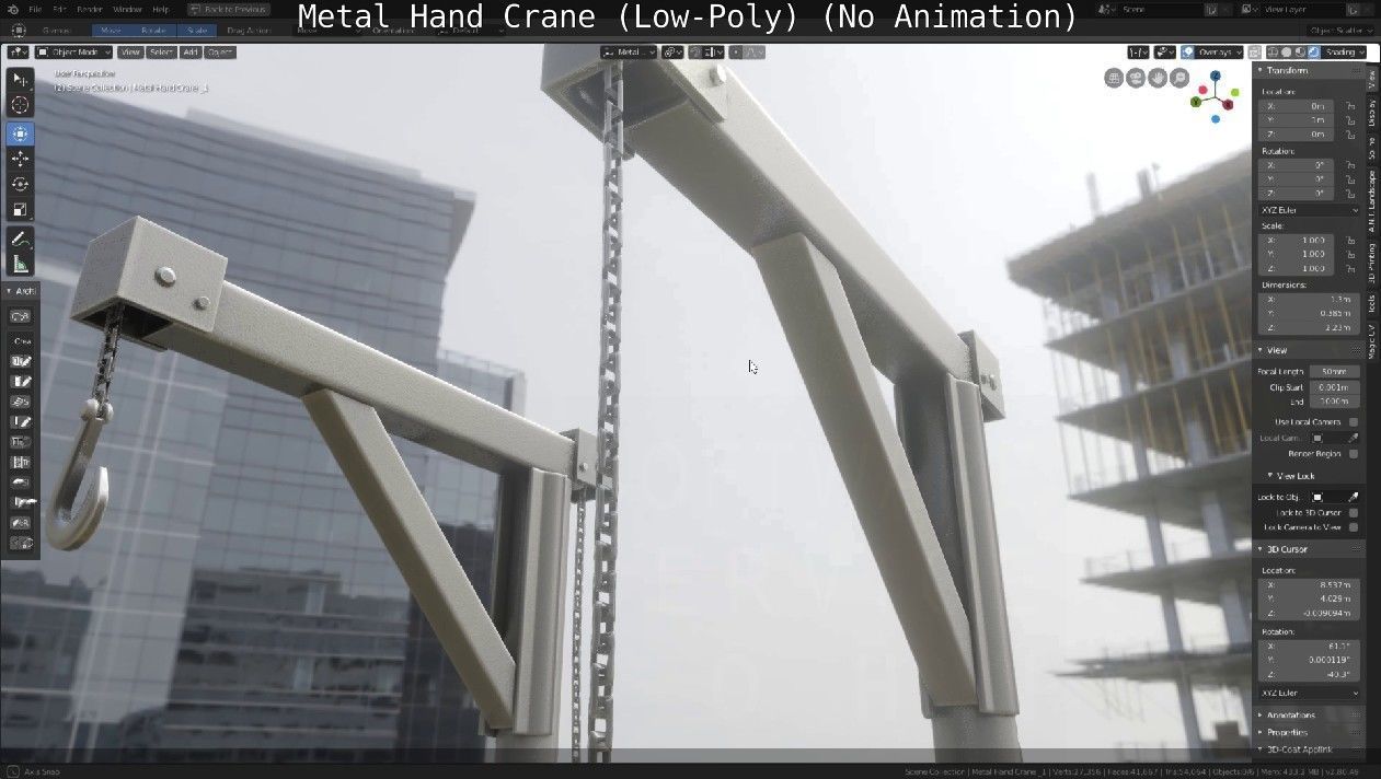 Metal Hand Crane Low-poly 3D model_14