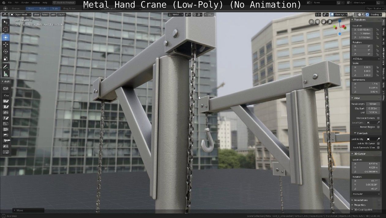 Metal Hand Crane Low-poly 3D model_2