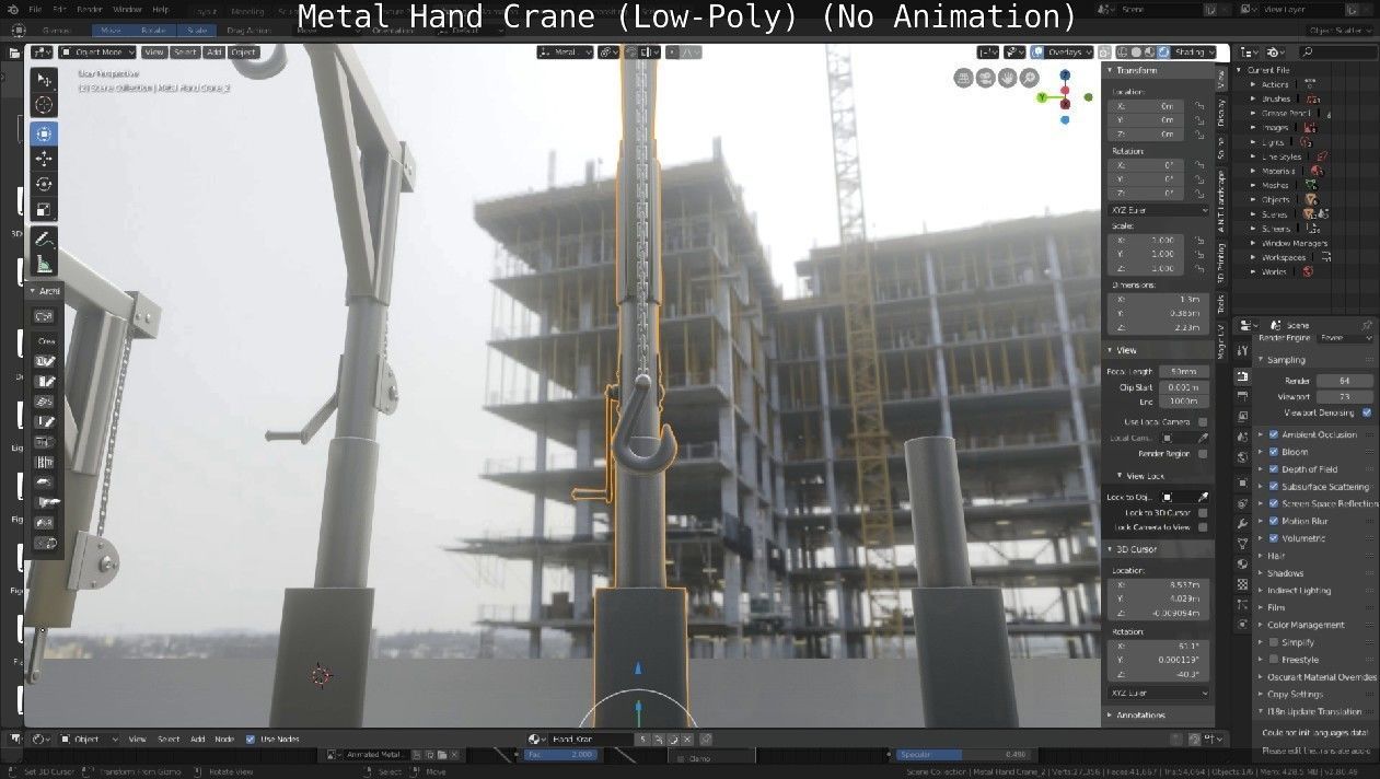 Metal Hand Crane Low-poly 3D model_94