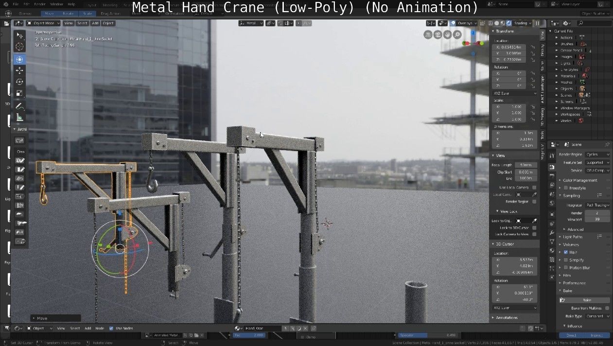 Metal Hand Crane Low-poly 3D model_62
