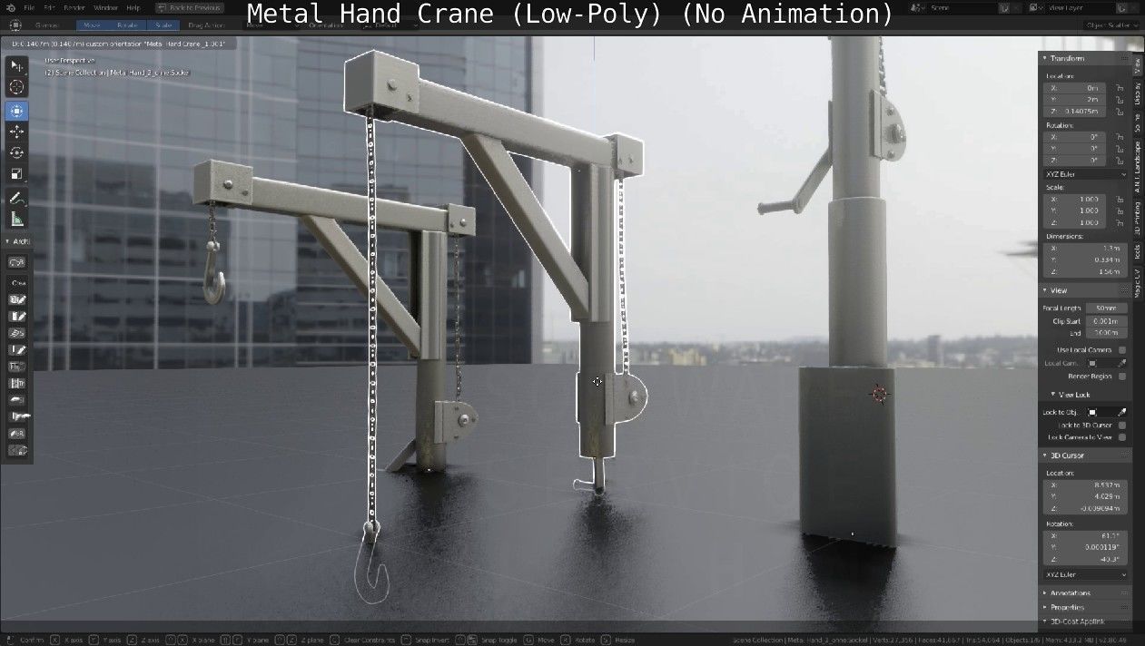 Metal Hand Crane Low-poly 3D model_37