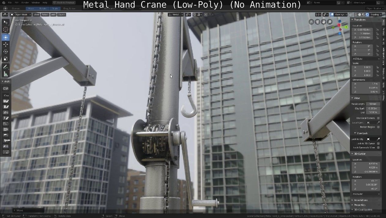 Metal Hand Crane Low-poly 3D model_6