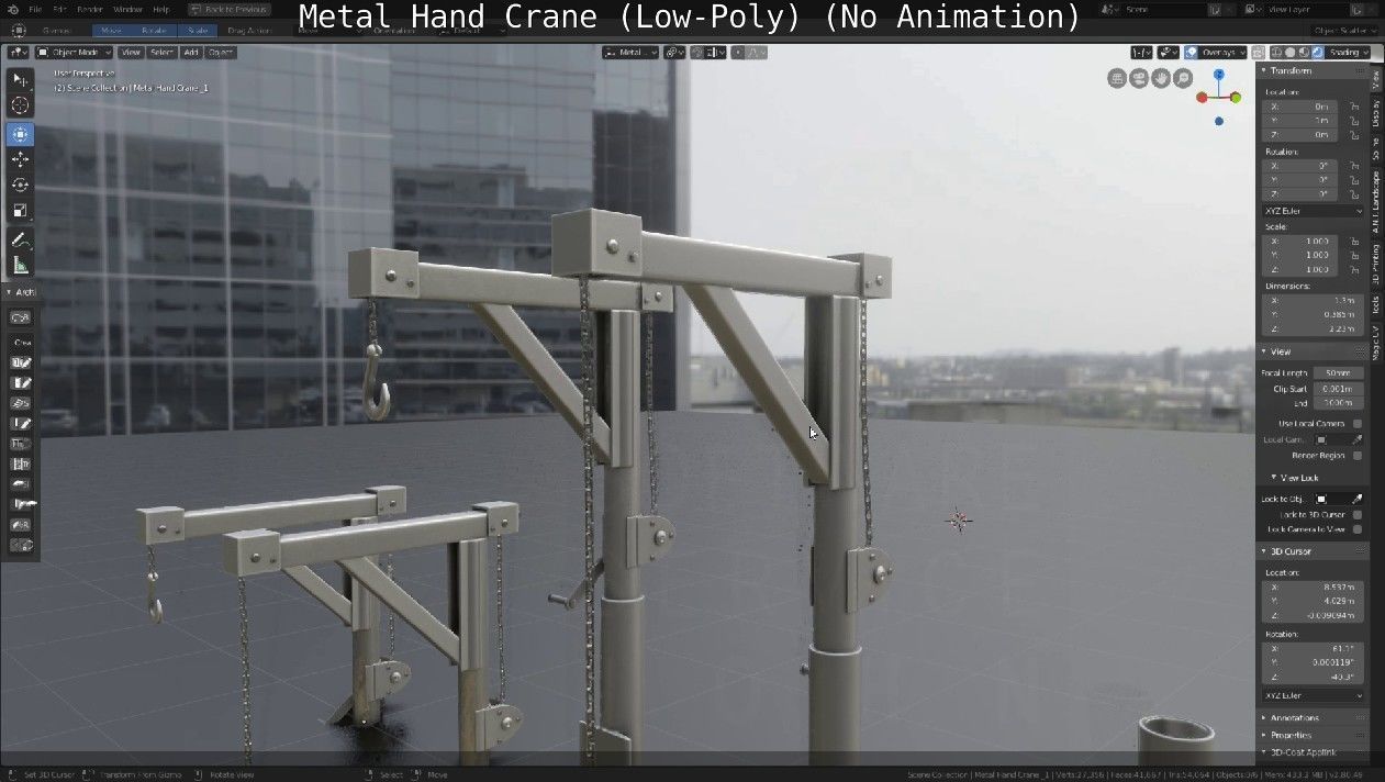 Metal Hand Crane Low-poly 3D model_13