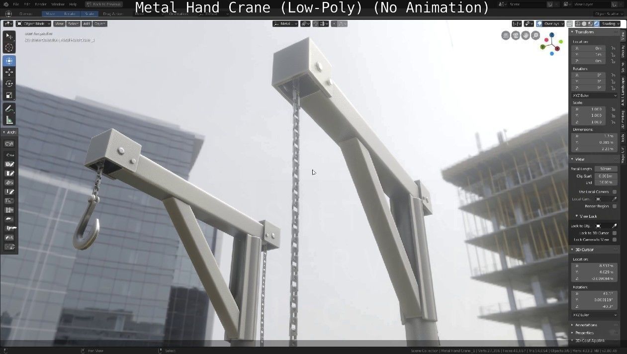 Metal Hand Crane Low-poly 3D model_15