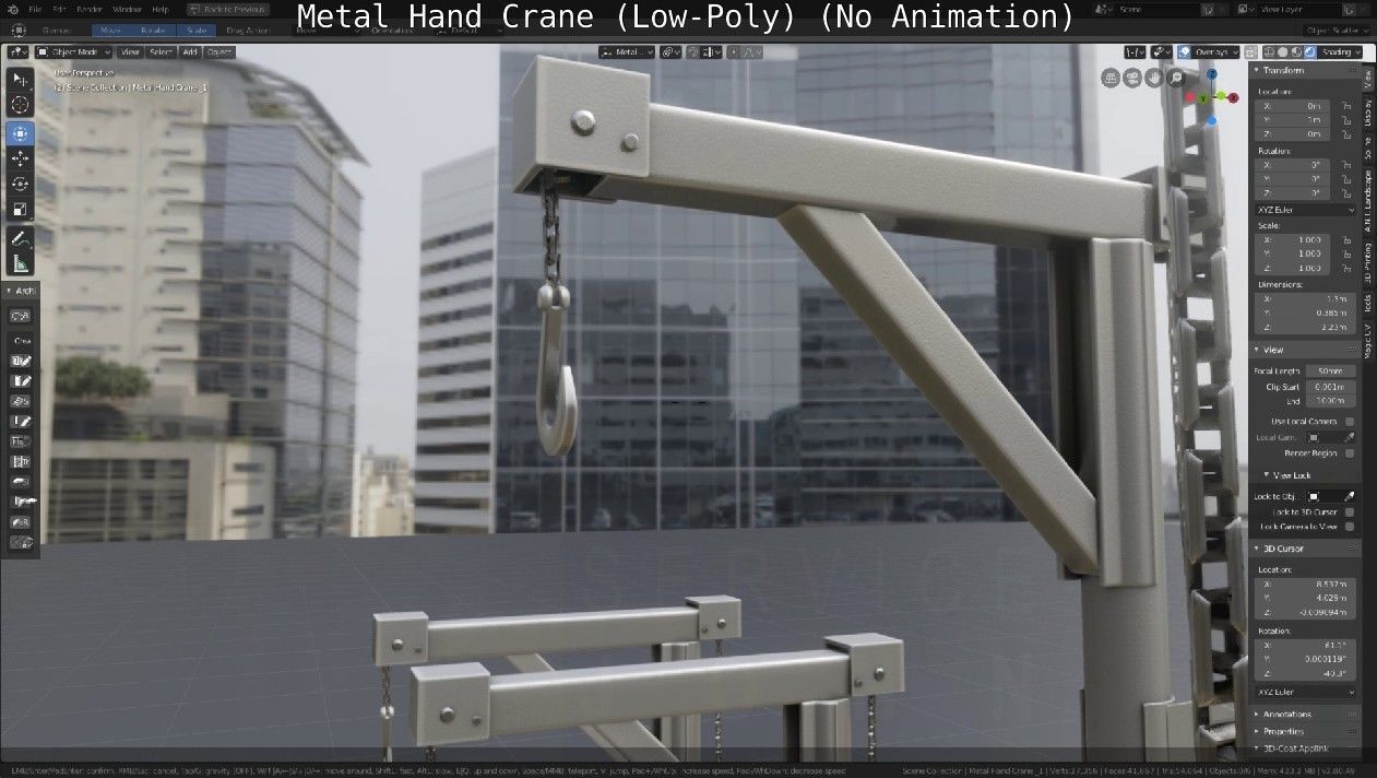 Metal Hand Crane Low-poly 3D model_17