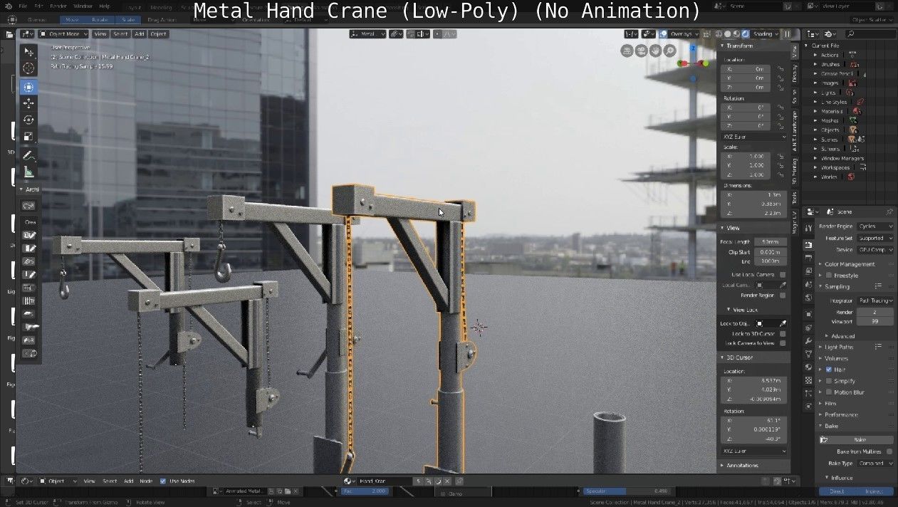 Metal Hand Crane Low-poly 3D model_63