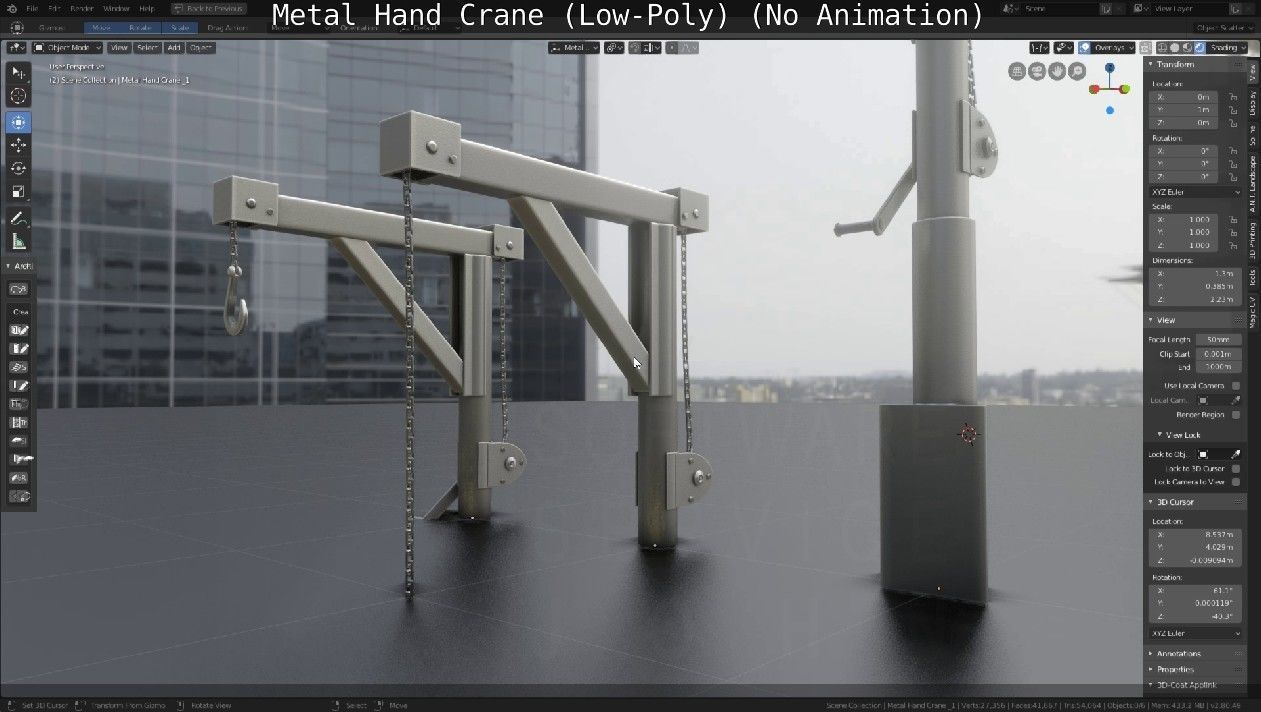 Metal Hand Crane Low-poly 3D model_29