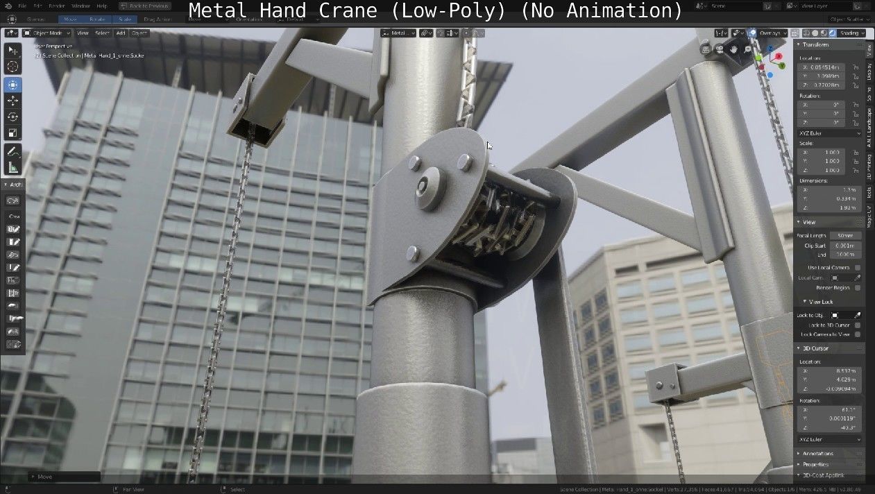 Metal Hand Crane Low-poly 3D model_9