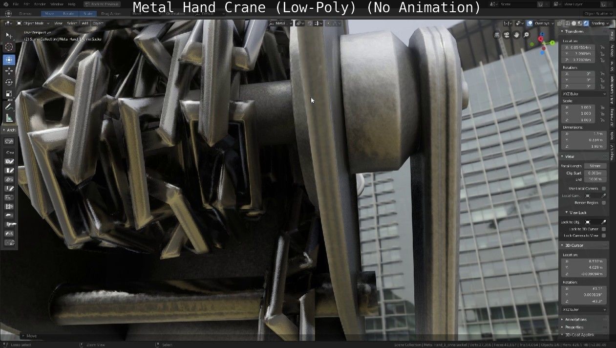 Metal Hand Crane Low-poly 3D model_8