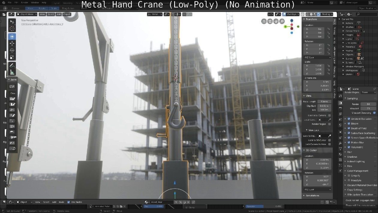 Metal Hand Crane Low-poly 3D model_95