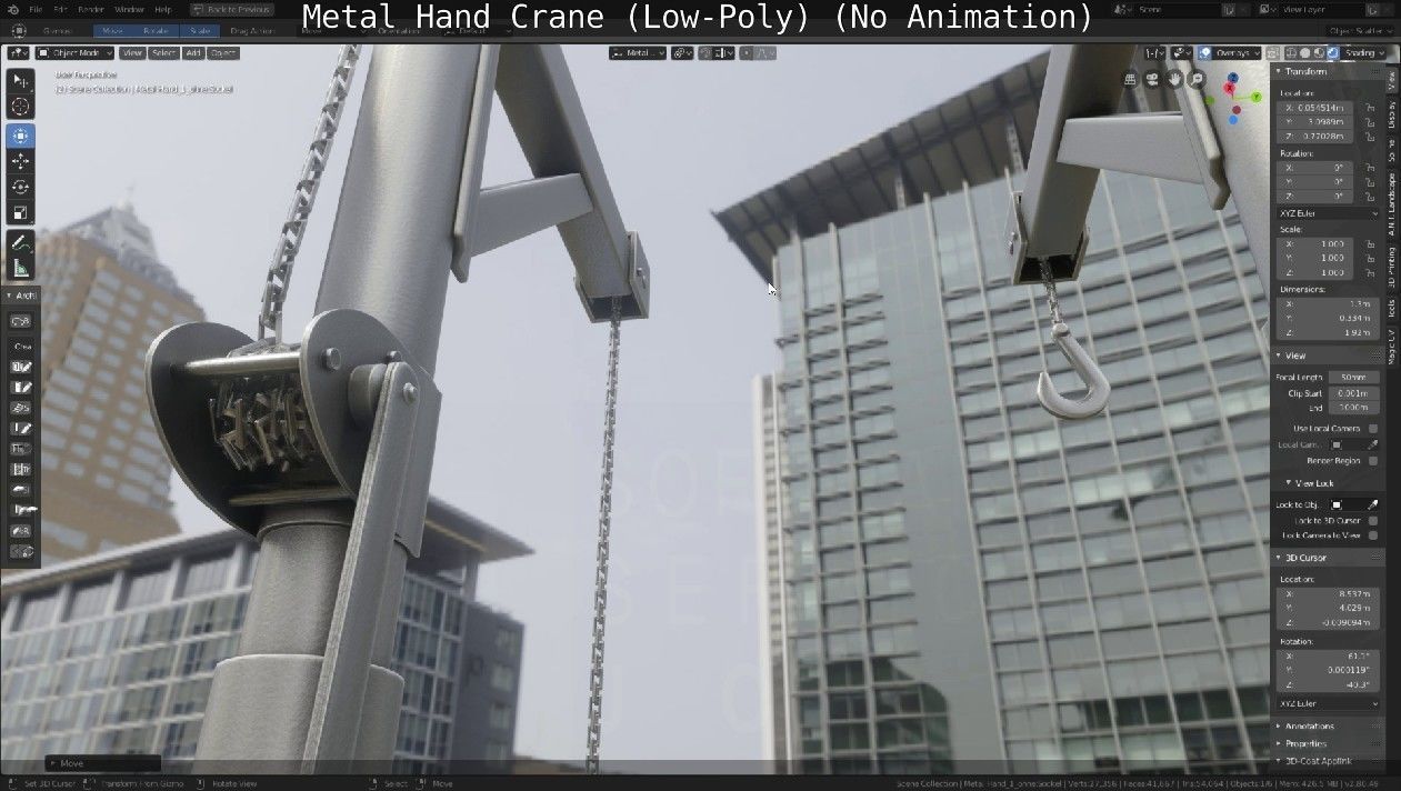 Metal Hand Crane Low-poly 3D model_4