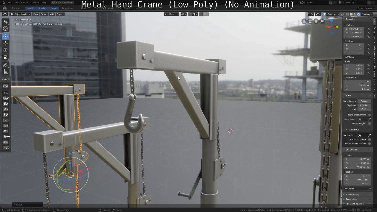 Metal Hand Crane Low-poly 3D model_5