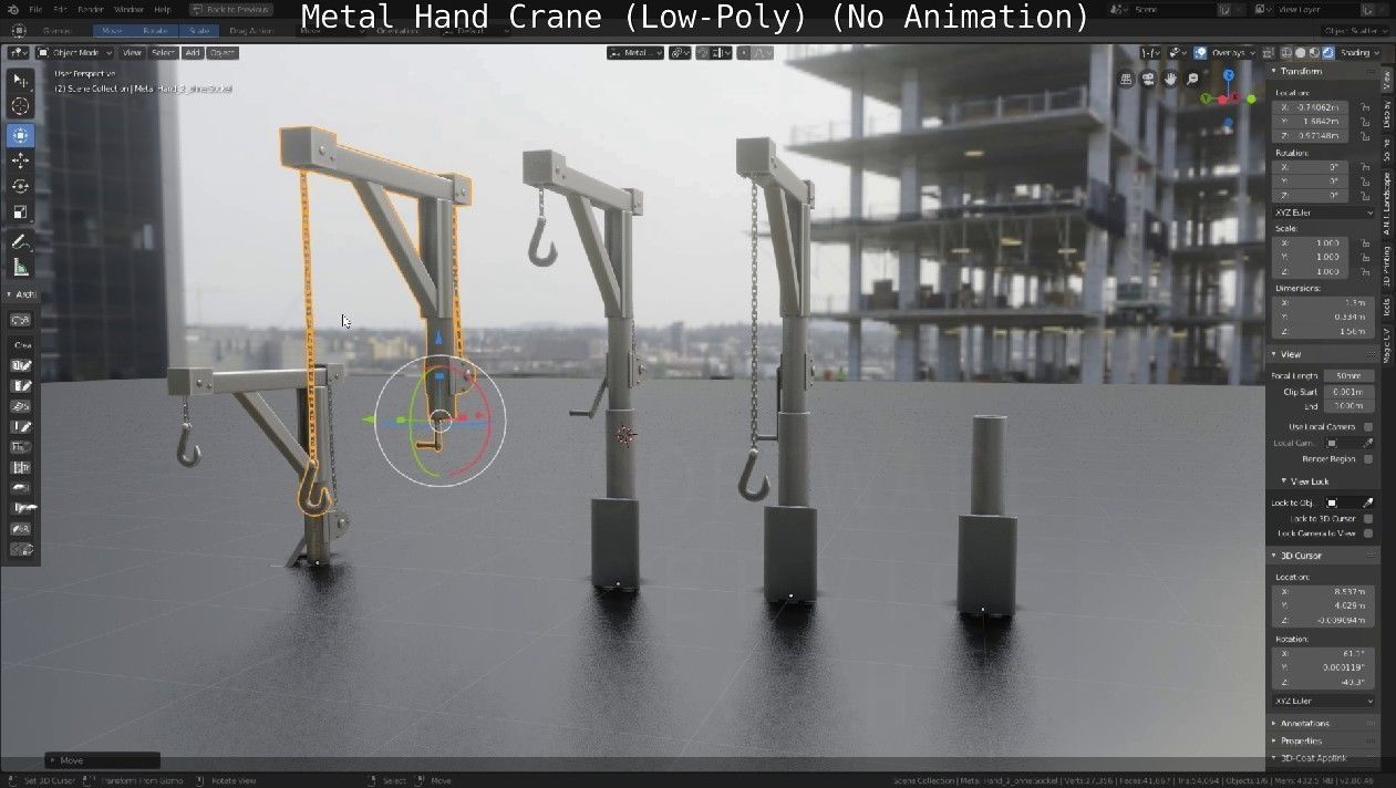 Metal Hand Crane Low-poly 3D model_49