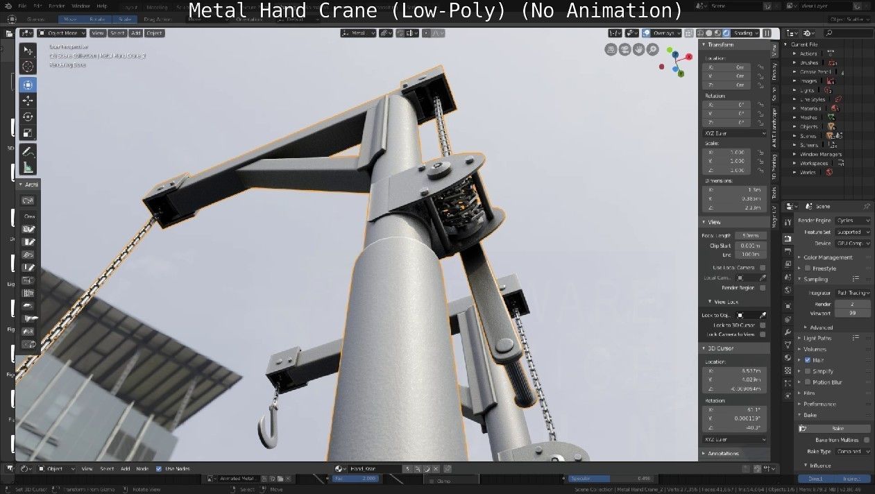 Metal Hand Crane Low-poly 3D model_90