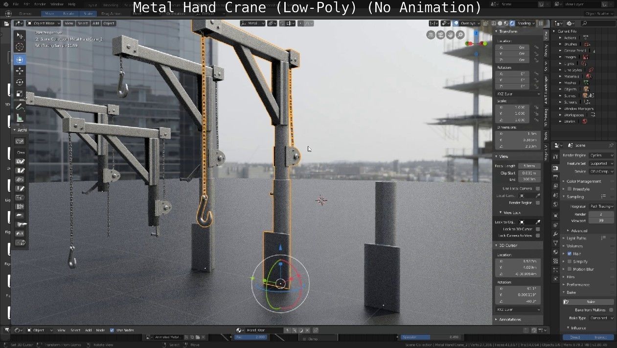 Metal Hand Crane Low-poly 3D model_66