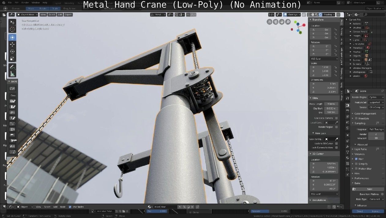 Metal Hand Crane Low-poly 3D model_81