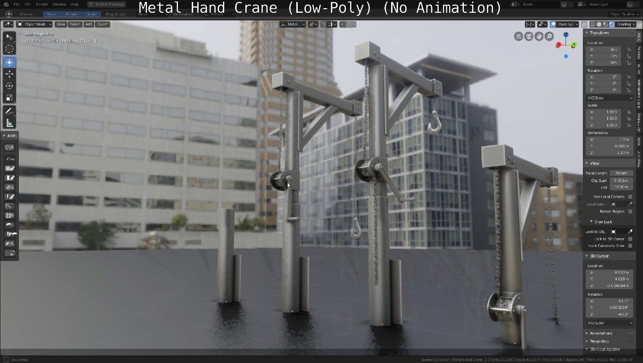 Metal Hand Crane Low-poly 3D model_11