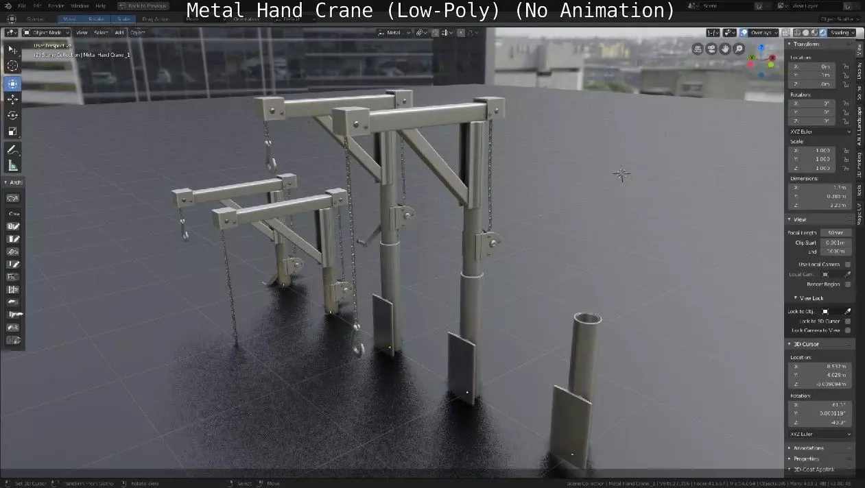 Metal Hand Crane Low-poly 3D model_0