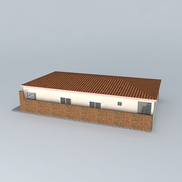 House with roof and gates Free 3D model_1