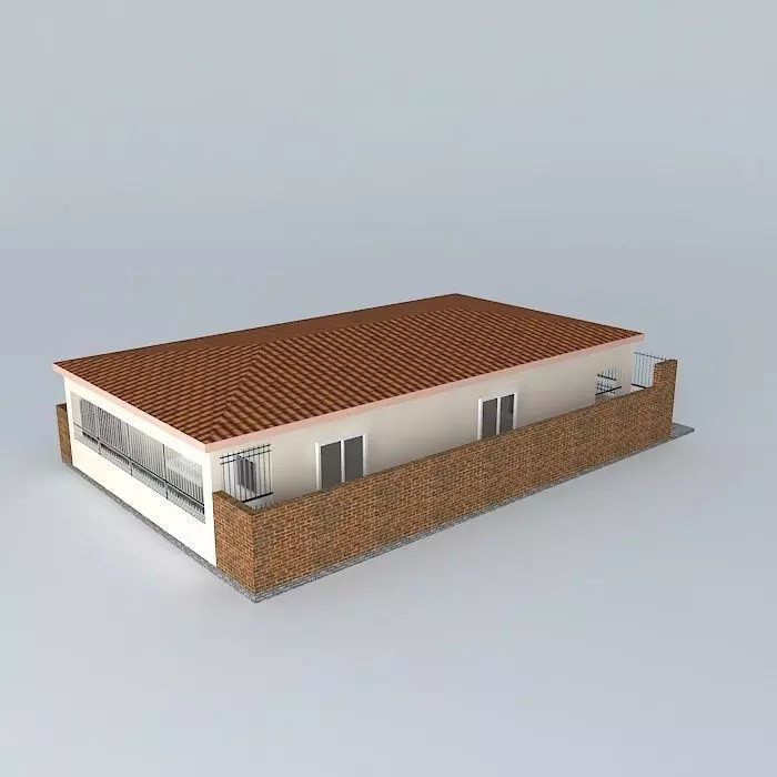 House with roof and gates Free 3D model_0