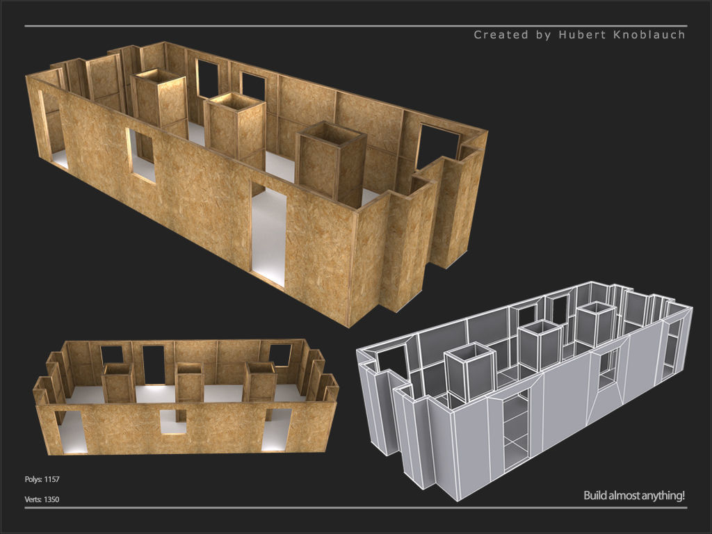 Construction site partition wall for game level design 3D model_3