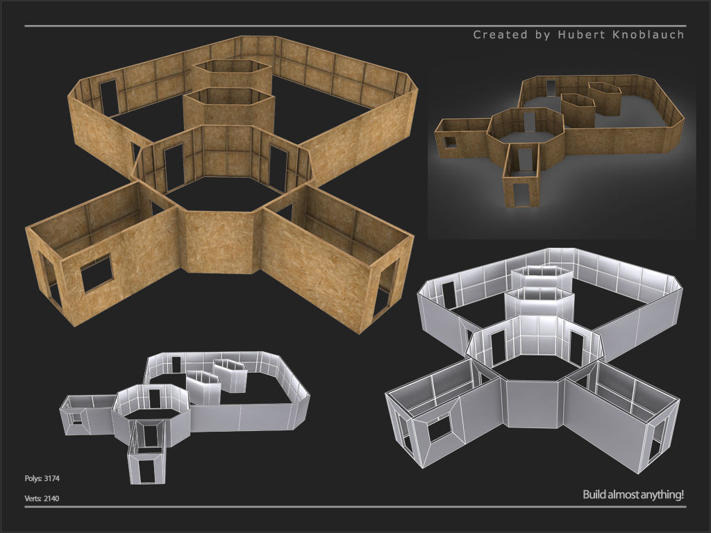 Construction site partition wall for game level design 3D model_5