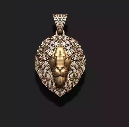 Leon pendant with diamonds and closed mouth   020 3D print model