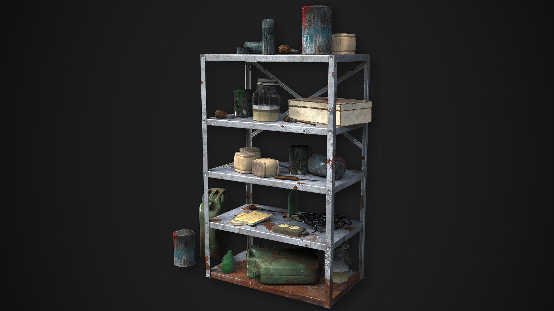 Metal Shelf Collection with garbage - Modular Game ready props Low-poly 3D model_11