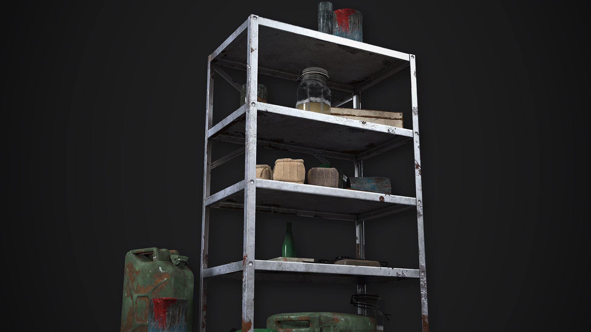 Metal Shelf Collection with garbage - Modular Game ready props Low-poly 3D model_9