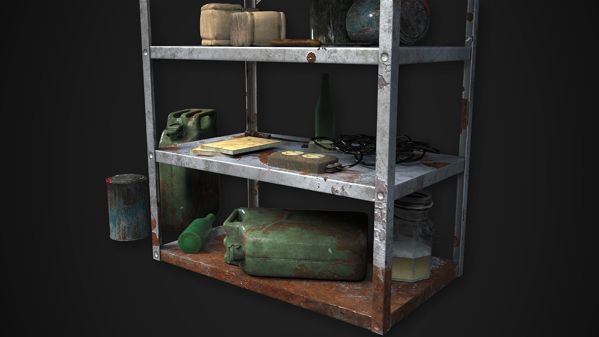 Metal Shelf Collection with garbage - Modular Game ready props Low-poly 3D model_4
