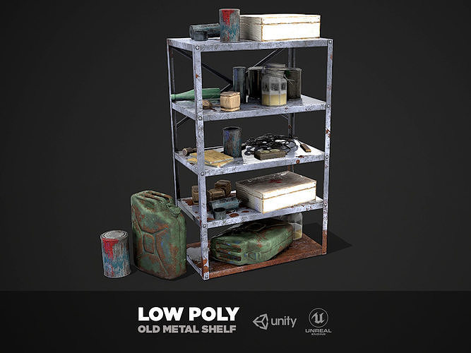 Metal Shelf Collection with garbage - Modular Game ready props Low-poly 3D model