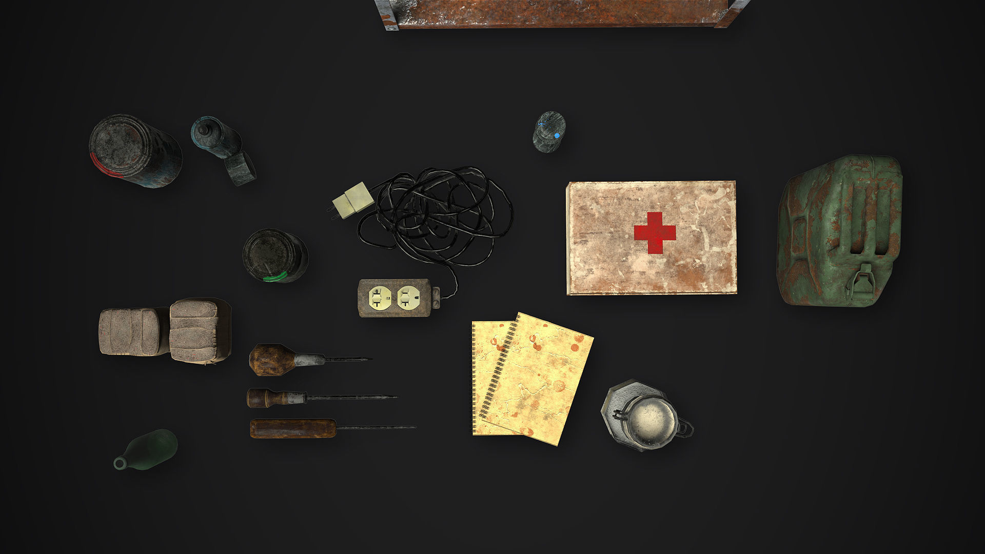 Metal Shelf Collection with garbage - Modular Game ready props Low-poly 3D model_14