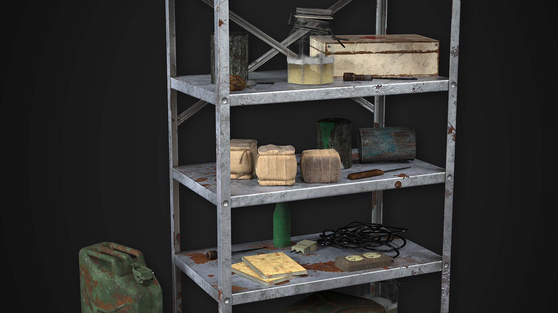 Metal Shelf Collection with garbage - Modular Game ready props Low-poly 3D model_5