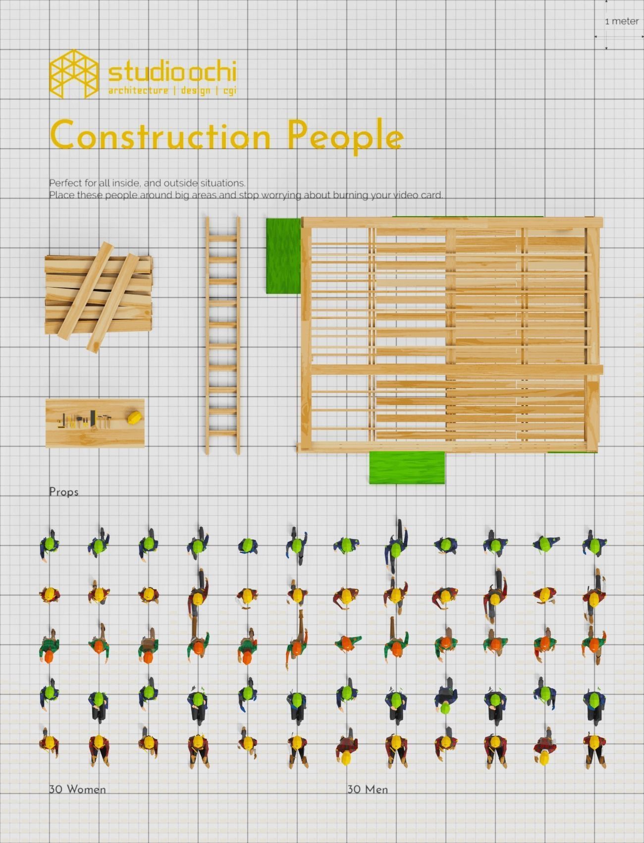 Construction Women Low-poly 3D model_8