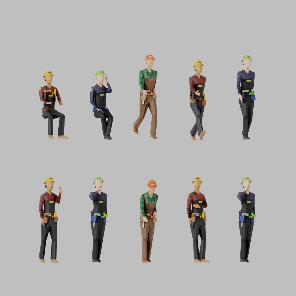 Construction Women Low-poly 3D model_2