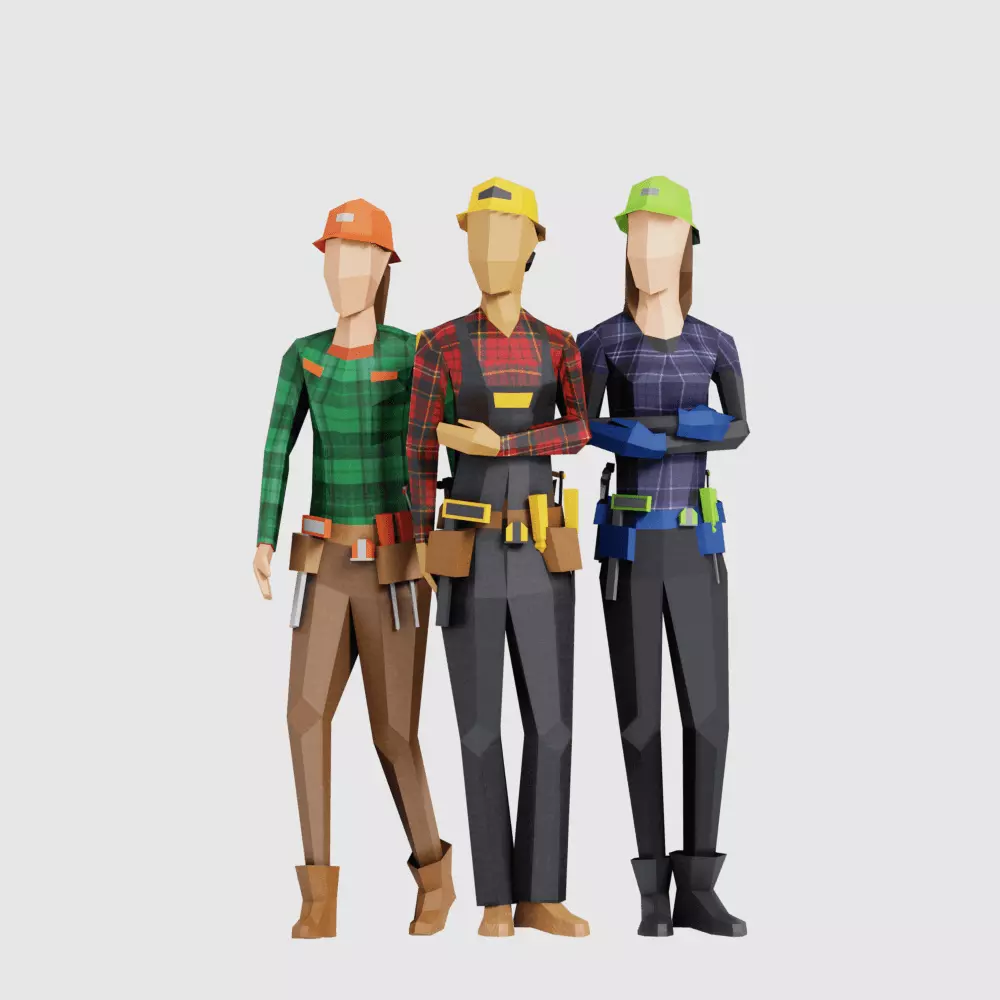 Construction Women Low-poly 3D model_0