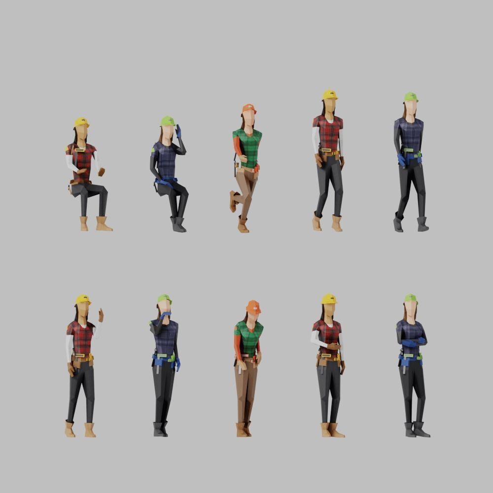 Construction Women Low-poly 3D model_3