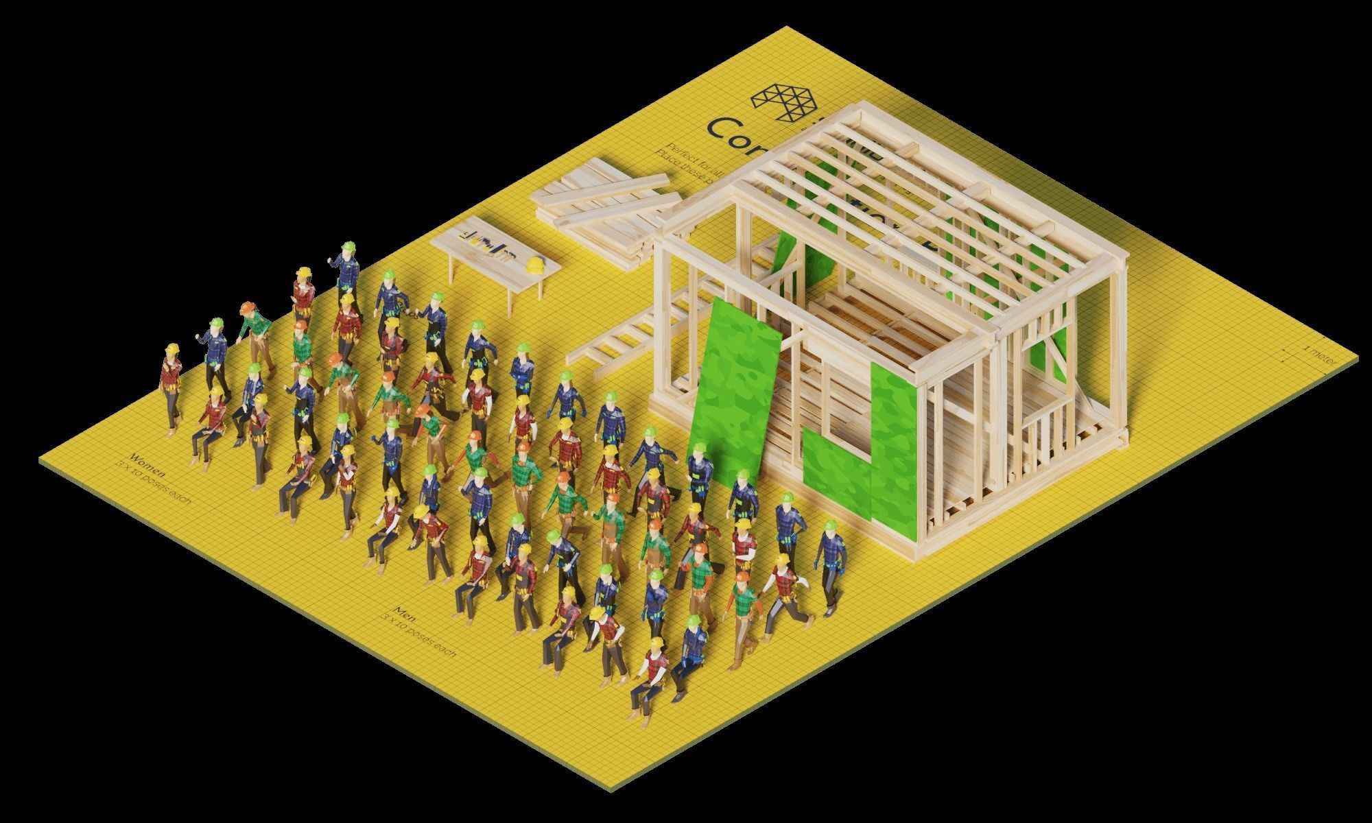 Construction Women Low-poly 3D model_9