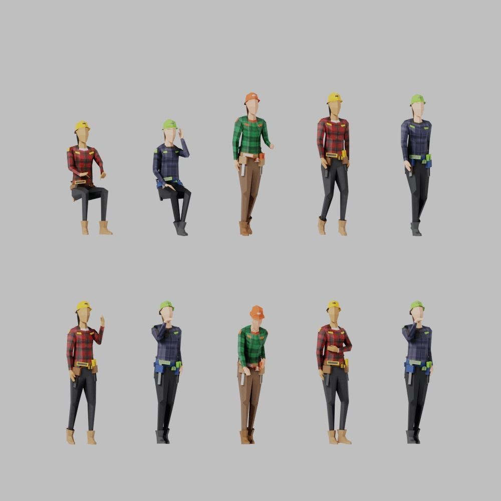 Construction Women Low-poly 3D model_1