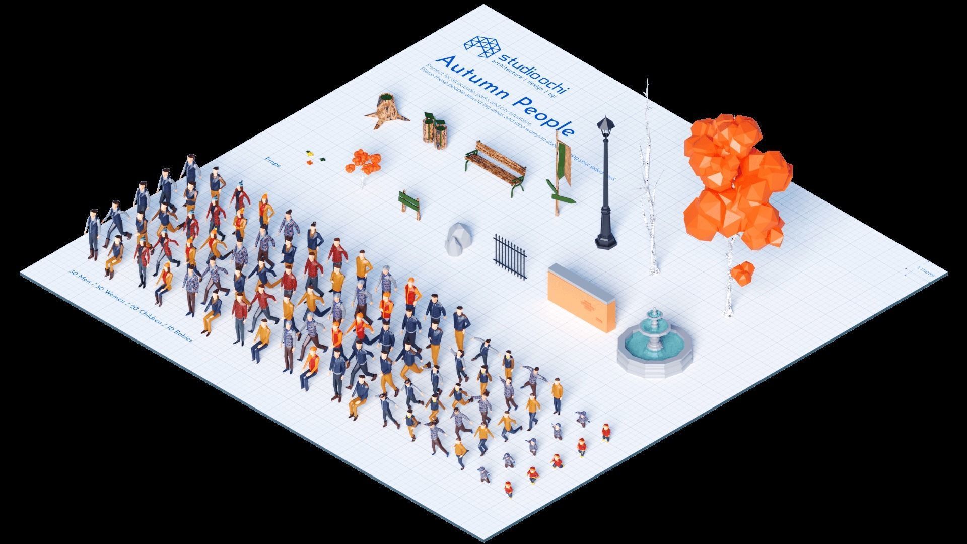 Autumn people Low-poly 3D model_2