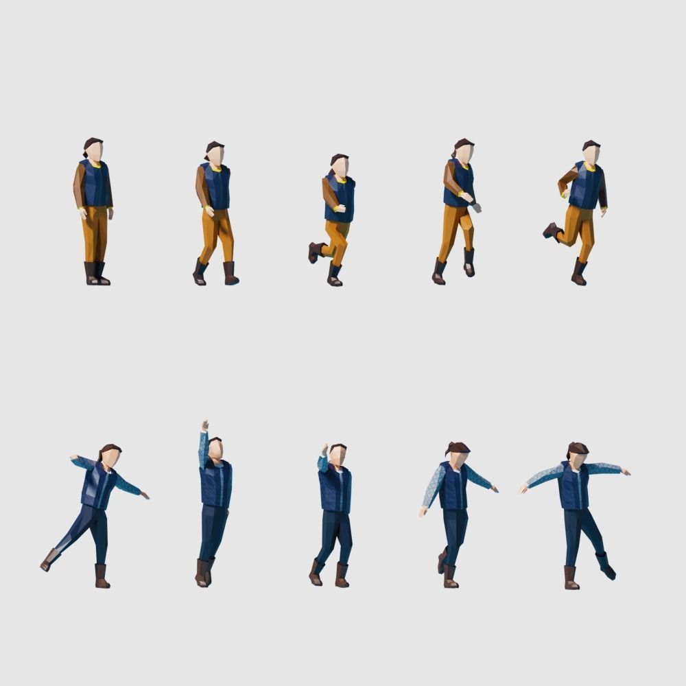 Autumn people Low-poly 3D model_10